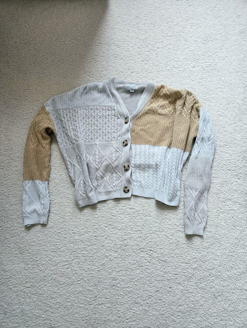 June And Ivy Colorblock Knit Button-Front Women's Cardigan - Cream & Tan